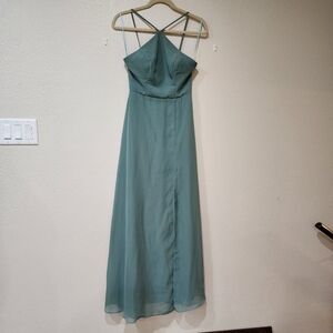 Birdie Grey Dress Juliet Halter Neck Chiffon Bridesmaid Gown Sea Glass size XS